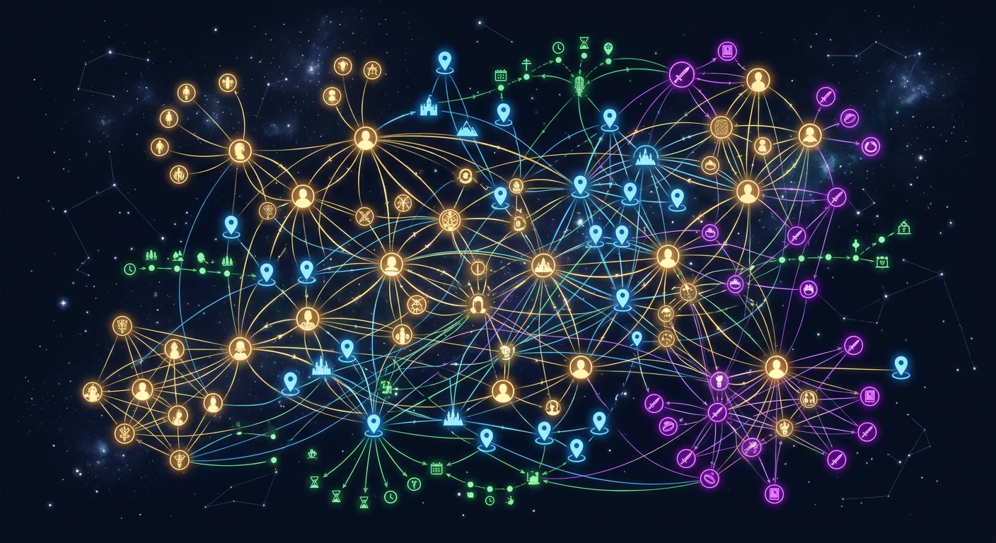 知识图谱界面截图：展示角色关系网络和实体关联的可视化图谱